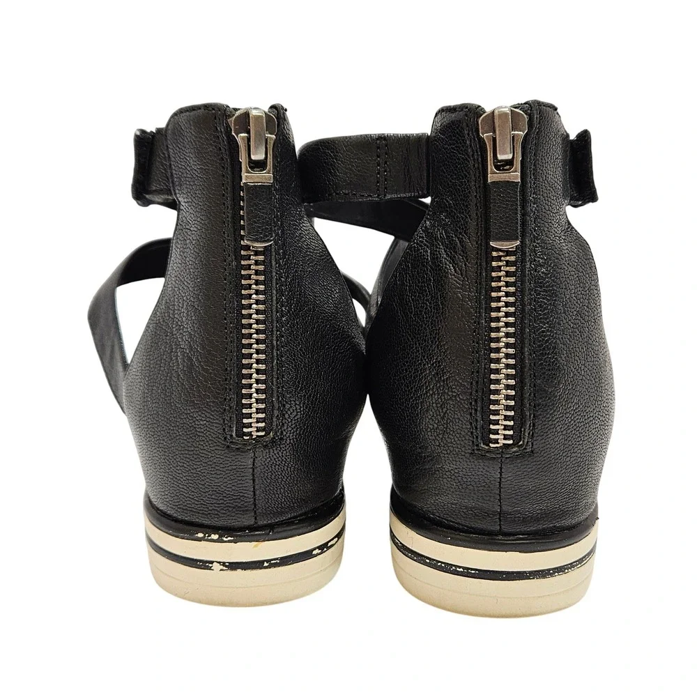 Black Leather‎ Eileen Fisher Sally Platform Wedge Crisscross Sandals Size 9.5